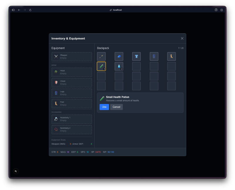 Item tooltip with use option