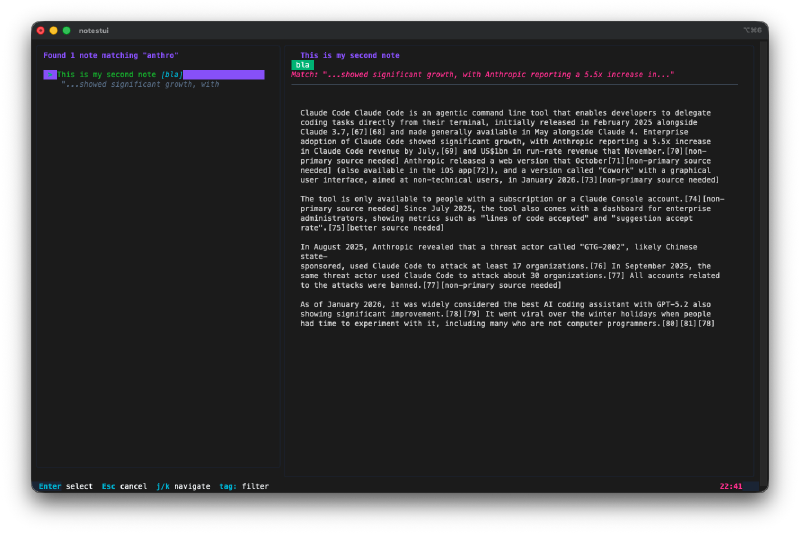 Full-text search results with preview
