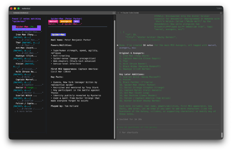 Note detail view with markdown rendering