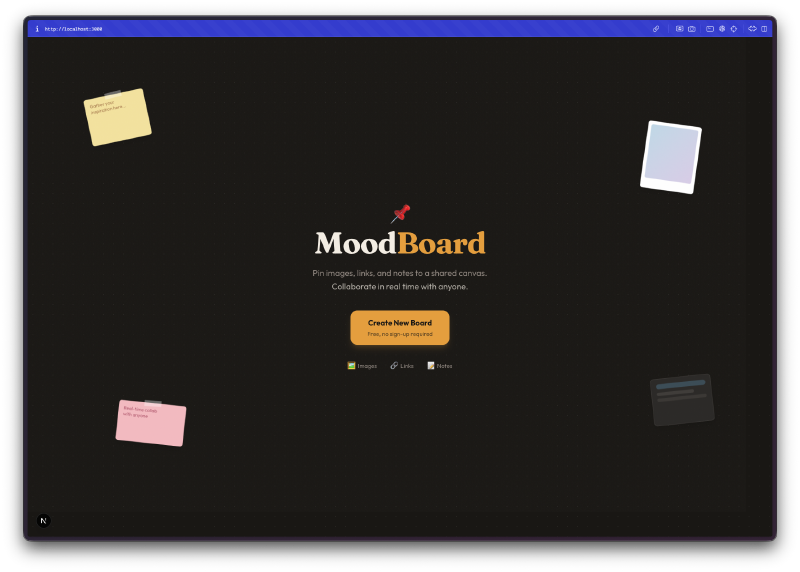 MoodBoard landing page