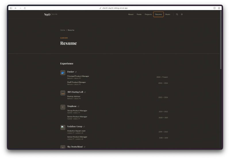 Resume page