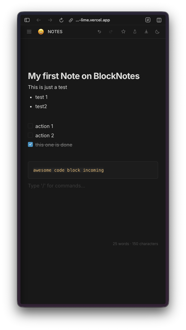 Mobile view of the editor